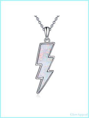 925 Sterling Silver White Opal Lightning Bolt Necklace Reversible Pendant